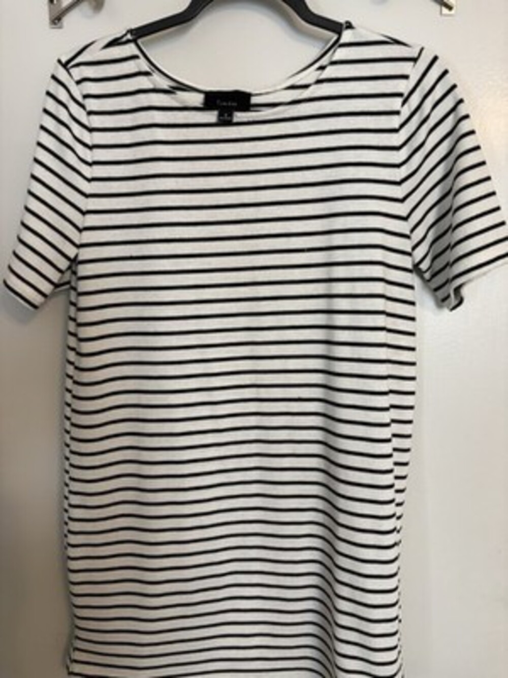 Lumiere White Black Striped Short Sleeve Round Neck Knit T-Shirt 65% Cotton S